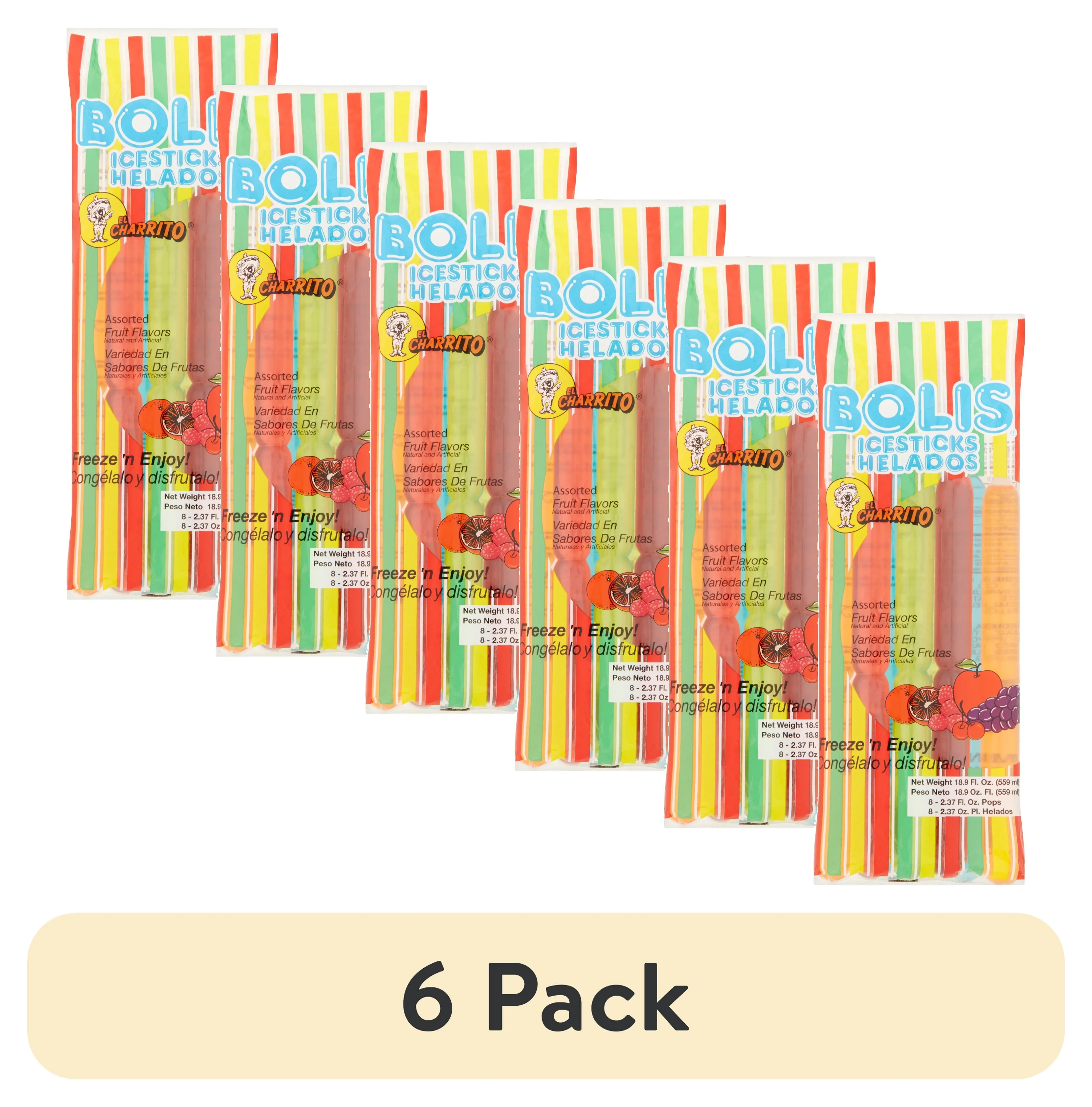 (6 pack) Bolis Assorted Fruit Flavors Icesticks, 19.2 fl oz