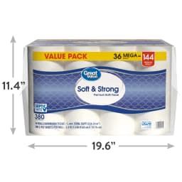 Great Value Soft & Strong Premium Toilet Paper, 36 Mega Rolls, 380 Sheets per Roll - Thumbnail 9