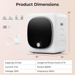 Costway 800W Electric 1.5 cu.ft Compact Drying Machine with Stainless Steel Tub 5 Modes - Thumbnail 3