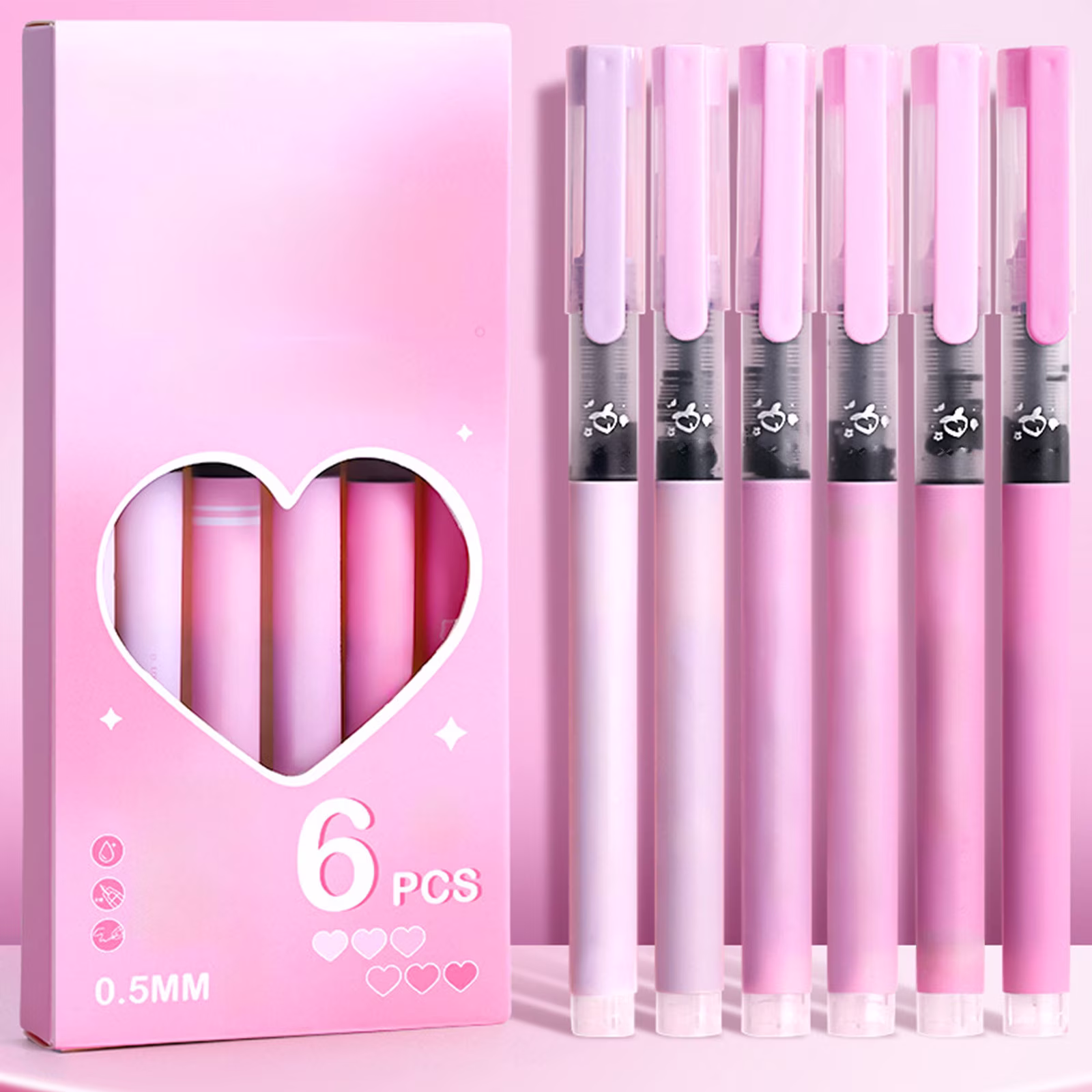Under 1$ Dollar Straight Liquid Ballpoint Pen Sign Pen, 0.5mm High Capacity Black Ink Water Pen, Fast Drying Exam Writing Pens,Pink - Thumbnail 2
