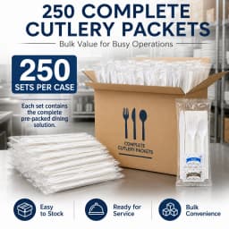 Watson Distributing Medium Weight Individually Wrapped White Cutlery Set With Napkin, Salt And Pepper 250/Case - Thumbnail 6