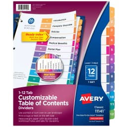 Avery Ready Index 12 Tab Dividers, Customizable TOC, 1 Set (11141) - Thumbnail 1