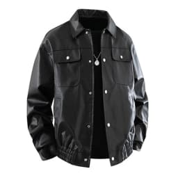 LEKWK Faux Leather Jacket Men Button Down Shiny Big and Tall Bomber Jacket Long Sleeve Vintage Casual Fall Fashion Moto Biker Outerwear Black L - Thumbnail 4
