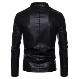 Maoxin Leather Jacket Men Men's Stand-up Collar Leather Biker Padded Jacket Large Size Fashion Casual Jacket Leather Jacket Plus Size Leather Jackets for Men Black XL - Thumbnail 3