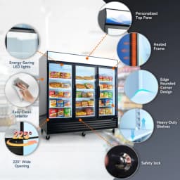 Glass Door Merchandiser Freezer 70 Cu.ft Swing Door Commercial Reach-In Display Freezers with LED Top Panel Upright Freeze Storage - Thumbnail 2