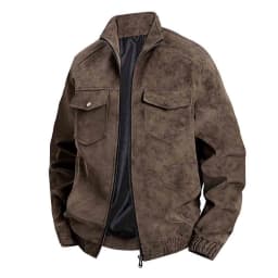 YLSDY Mens Leather Jacket Stand Collar Motorcycle Solid Biker Jackets Vintage Faux Leather Outwear Casual Lightweight Coat Coffee XL - Thumbnail 1