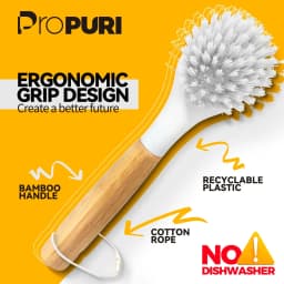propuri Dish Brush Set with Bamboo Handle, Kitchen Scrub Brush,3 Pack Yellow White Black - Thumbnail 8