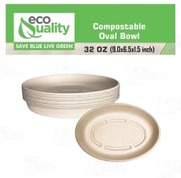 32oz Oval Disposable Compostable Paper Burrito Bowls Heavy-Duty, Eco-Friendly Oval Bowls Natural Bagasse Unbleached, Heat Resistant, 100% - Thumbnail 5