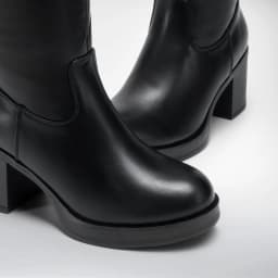 DREAM PAIRS Womens Knee-High Block Heel Boots with Round Toe and Smooth PU Upper - Thumbnail 5