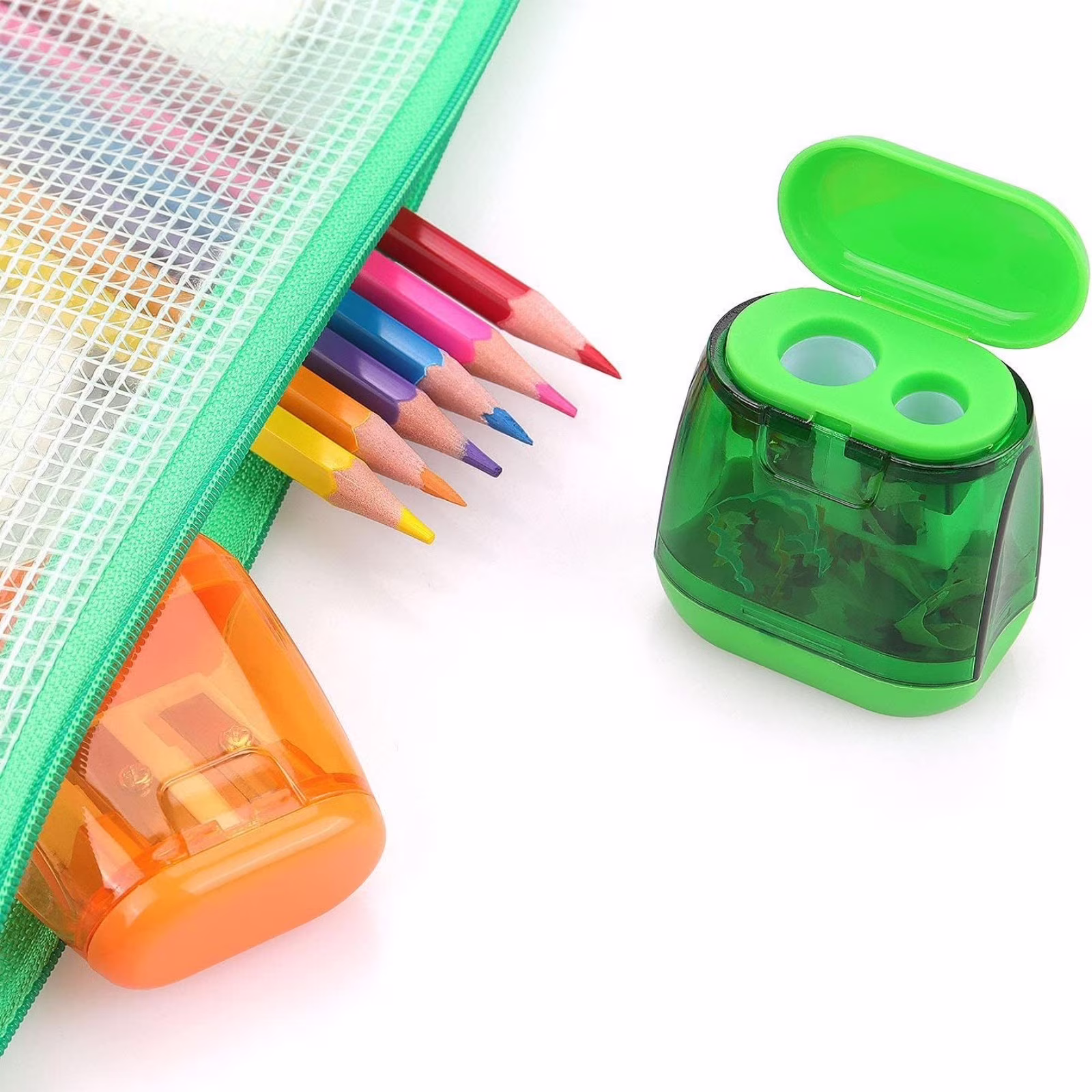 4 PCS Dual Hole Manual Pencil Sharpener with Lid – Oval Portable for Teens, Works with Standard & Colored Pencils, Back to Campus Supplies for Home - Thumbnail 7