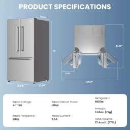 ICYBER BOOM 27.4 cu ft French Door Refrigerator, Bar Handle, Stainless Steel, Auto Defrost, Ice Maker & Water Filter, Dual Zone, Energy Efficient - Thumbnail 6