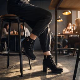 Women's Winter Warm Ankle Boots: Thick Sole & High Heel - Black PU Leather, Side Zipper with Lace-Up Detail, Plain Toe | Chic Everyday Booties | Faux Fur Lined | Rubber Sole,US Size:6.5-10.5 - Thumbnail 7