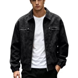 HOMADLES Mens Zip Up Leather Jacket Lapel Vintage Motorcycle Jackets Long Sleeve Casual Jacket Black Size 5XL - Thumbnail 6