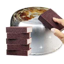 Cleaning Sponge, 4 Pack Heavy Duty Scouring Pads with Emery Layer, Stubborn Stain Remover for Pots Pans Tiles Grills - Thumbnail 5