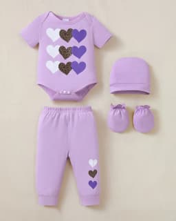 Kimi Bear Newborn Baby Girls Layette Essentials Set Summer Clothes 4 Packs Short Sleeves Romper Tops Pants Sets with Hats and Gloves 16pcs Girl Gifts Purple NB - Thumbnail 8