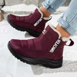 Women's High Top Slip On Boots Water Resistant Quilted Plush Fleece Lined Pull Tab Rugged Anti-Slip Thick Sole for Snowfield Cold Weather Daily Walks, Snow Boots for Women Wine 5.5 - Thumbnail 7
