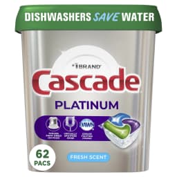 Cascade Platinum ActionPacs Dishwasher Detergent, Fresh Scent, 62 Count - Thumbnail 1