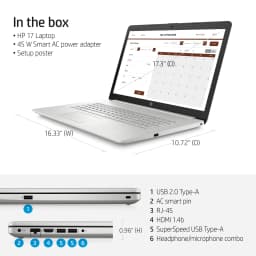 HP 17.3" FHD, Intel Core i5-1135G7, 8GB RAM, 512GB SSD, Natural Silver, Windows 11 Home, 17-by4061nr - Thumbnail 5