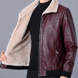 TMOYZQ Men's Leather Jackets Vintage Fleece Lined Winter Jackets Casual Fashion Zipped up Motorcycle Bomber Jacket Outerwear Slim Fit Coat - Thumbnail 7