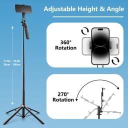 Tripod for iPhone, Phone Tripod & Selfie Stick for iPhone with Remote, 71" Extendable Portable Phone Tripod Stand, 360° Rotating Cell Phone Holder - Thumbnail 4