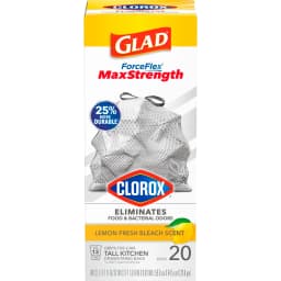 Glad ForceFlex MaxStrength 13-Gallon Drawstring Tall Kitchen Bags, Lemon Fresh Bleach Scent, 20 Bags - Thumbnail 10