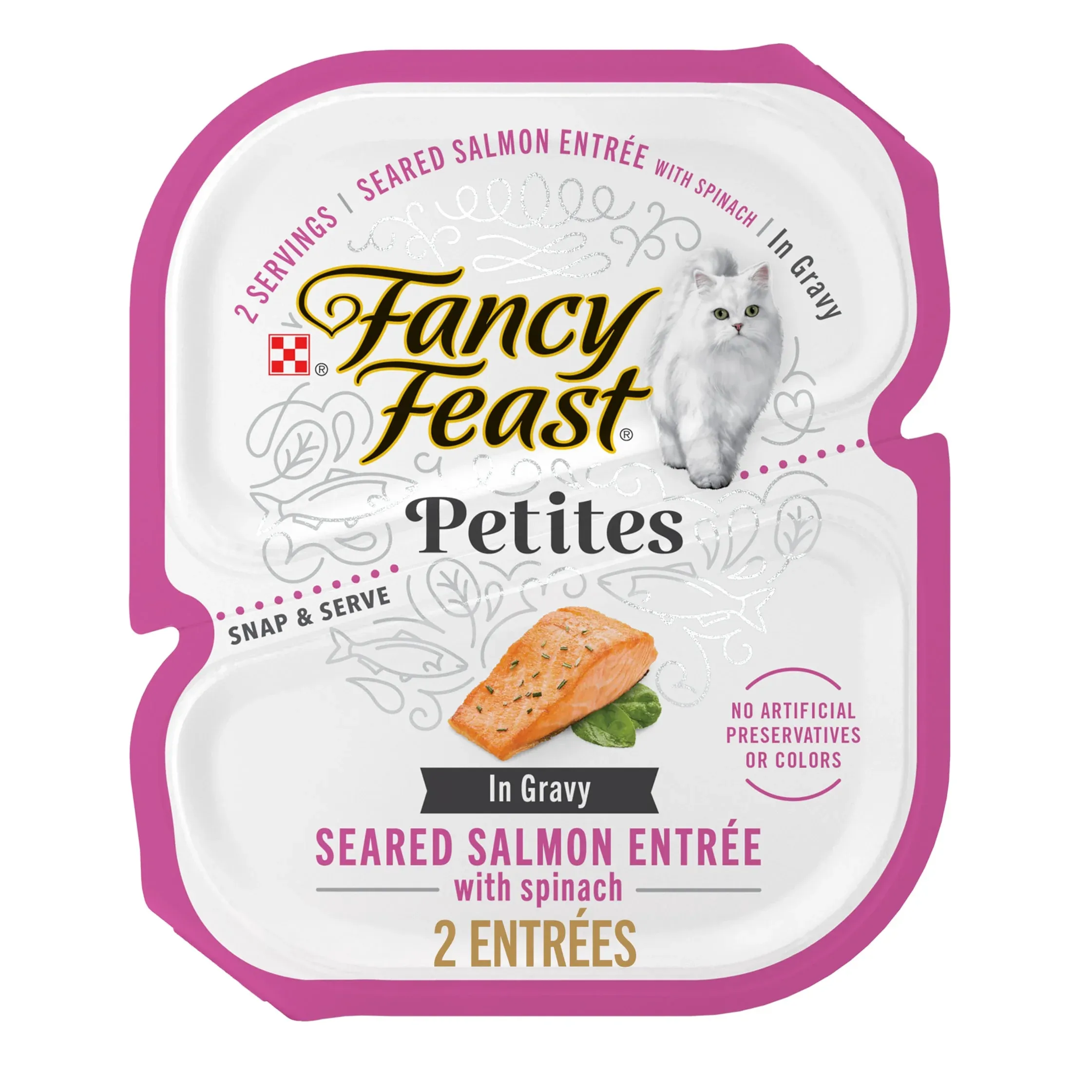 Purina Fancy Feast Petites Seared Salmon Entree With Spinach in Gravy Gourmet Wet Cat Food Pate, 2.8 oz