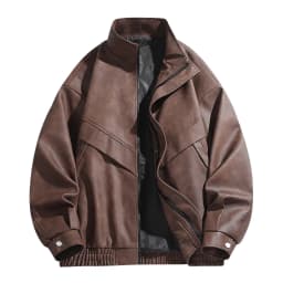 HOOMEUMY Men's Zip Up Leather Jacket Long Sleeve Motorcycle Jackets Casual Loose Vintage Motorcycle Coats Outwear (Brown,M） - Thumbnail 1