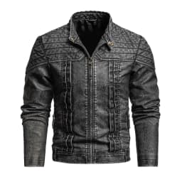 Jackets for Men Plus Size Motorcycle Jacket Zipper Leather Stand-up Collar Casual Solid Winter Jacket,Coats for Men Black - Thumbnail 2