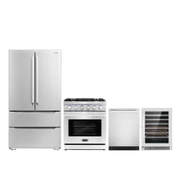 Cosmo 4 Piece Kitchen Appliance Package with 30" Freestanding Gas Range 24" Built-in Integrated Dishwasher French Door Refrigerator & 48 Bottle - Thumbnail 1