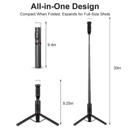 Selfie Stick Tripod for iPhone with Light, 360 Rotation 30" Phone Camera Tripod Stand with Remote for Content Creator Vlog Live Stream Video Recording - Thumbnail 7