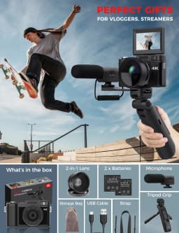 4K Digital Camera with Creator Accessory Kit Autofocus Vlogging Camera Remote Control with Flip Screen, Grip, Wide Angle Lens - Thumbnail 6