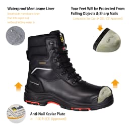 SAFETOE Men's Waterproof Cow Leather Safety Boot 8-inch Composite Toe Work Boots Insulated Winter Snow Boots ASTM F2413-18 I/75 C/75 S7 PR SD - Thumbnail 2