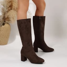 Viluyesy Womens Knee High Boots, High Chunky Heels Pointed Toe Suede Leather Fall Winter Dress Tall Boots Brown US8.5 - Thumbnail 4