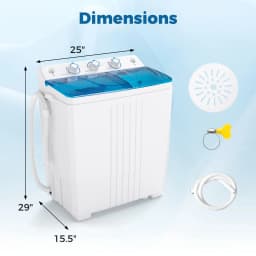Costway Twin Tub Portable Washing Machine with Drain Pump Timer Control Dorm & RV's Blue - Thumbnail 3