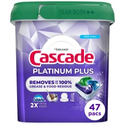 Cascade Platinum Plus Dishwasher Pods, Dishwasher Detergent Soap Tabs, Fresh, 47 Count - Thumbnail 1