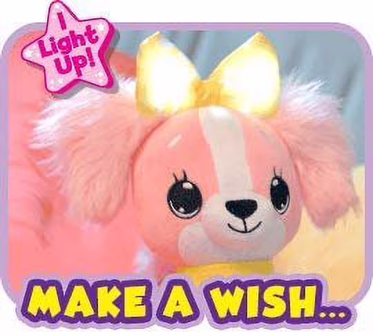 Wish Me Pets - Light Up LED Plush Stuffed Animals - Pink Cavalier Puppy with Yellow Bow - Thumbnail 4