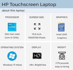 HP 15.6" Touchscreen Laptop, Intel Core i3-1215U Processor (6-Core, Up to 4.4 GHz), 8GB RAM, 512GB SSD - Thumbnail 7