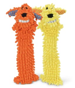 Multipet Floppy Moppy Loofa, Unstuffed Plush Dog Toy, 2 Pack, Yellow and Orange - Thumbnail 1