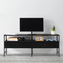 55"L Extended TV Cabinet Industrial TV Cabinet with Fabric for Living Room, Bedroom with Charging Stake Black - Thumbnail 5