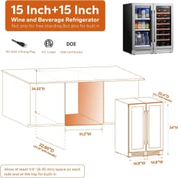 Ca'Lefort Wine and Beverage Refrigerator, 15" Wine Cooler and 15" Beverage Fridge Side-by-Side, Holds 33 Bottles and 100 Cans for Halloween Gifts - Thumbnail 6