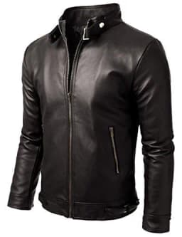 Noora Genuine Lambskin Leather Men's Black Biker Jacket Cafe Racer Riding Slim Fit With Zipper Jacket & Pocket JS012 - Thumbnail 3
