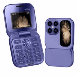 Mini Flip Basic Cell Phone, 2G GSM Unlocked Dual SIM, Large Buttons, 1.77 in Display, FM Radio, Purple - Thumbnail 1