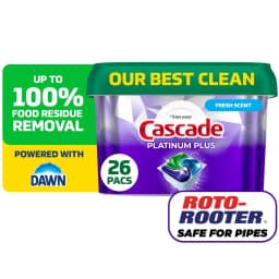 Cascade Platinum Plus Dishwasher Pods, Dishwasher Detergent Soap Tabs, Fresh, 26 Count - Thumbnail 1