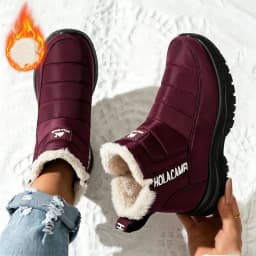 Women's High Top Slip On Boots Water Resistant Quilted Plush Fleece Lined Pull Tab Rugged Anti-Slip Thick Sole for Snowfield Cold Weather Daily Walks, Snow Boots for Women Wine 9 - Thumbnail 1