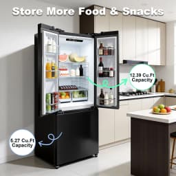 iceBlue 30" Black Stainless Steel French Door Refrigerator, Top Fridge and Drawer Freezer, 17.7 Cu. Ft - Thumbnail 4