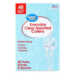 Great Value Plastic Everyday Clear Assorted Cutlery, 48 Count includes 16F/16S/16K - Thumbnail 2