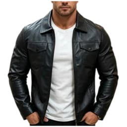 LEKWK Motorcycle Jacket for Men Faux Leather Full Zip up Biker Coat Classic Collared Outerwear with Flap Chest Pockets Windproof Apparel for Fall Winter Streetwear Black XL - Thumbnail 2