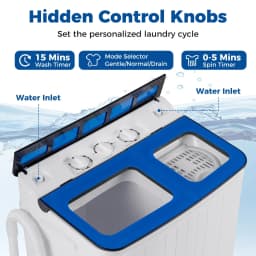 Costway 18 lbs Mini Laundry Machine with 11 LBS Washer&7 LBS Spinner Combo, Twin Tub Washer Blue & White - Thumbnail 6