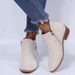 HAOTAGS Women's Suede Leather Booties Low-heeled Ankle Boots Fall Fashion Dressy Shoes Beige Size 8.5 - Thumbnail 4