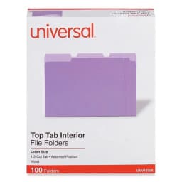 Universal UNV12305 1/3-Cut Assorted Tab Interior File Folders - Letter Size, Violet (100/Box) - Thumbnail 1